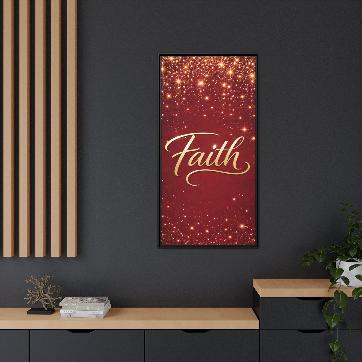 Faith Wall Art Canvas — Framed Red & Gold Holiday Print