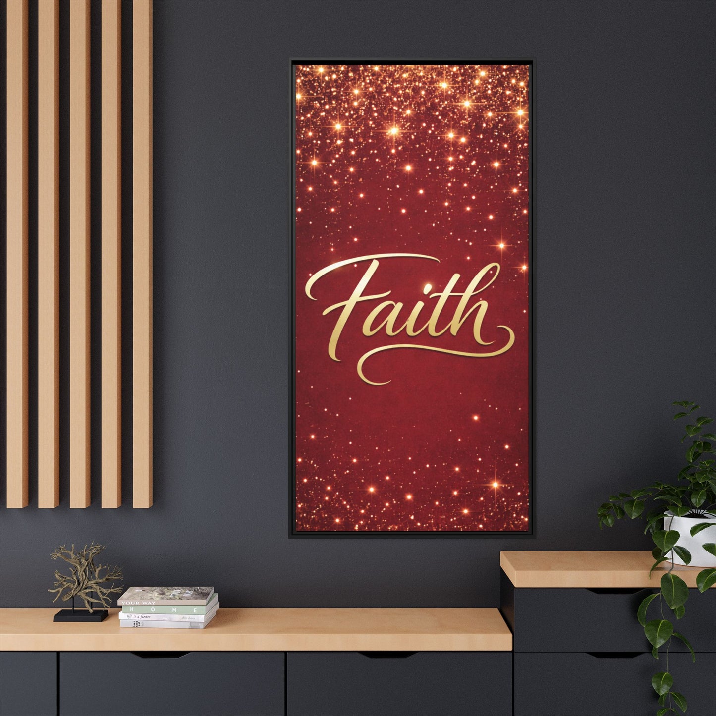 Faith Wall Art Canvas — Framed Red & Gold Holiday Print