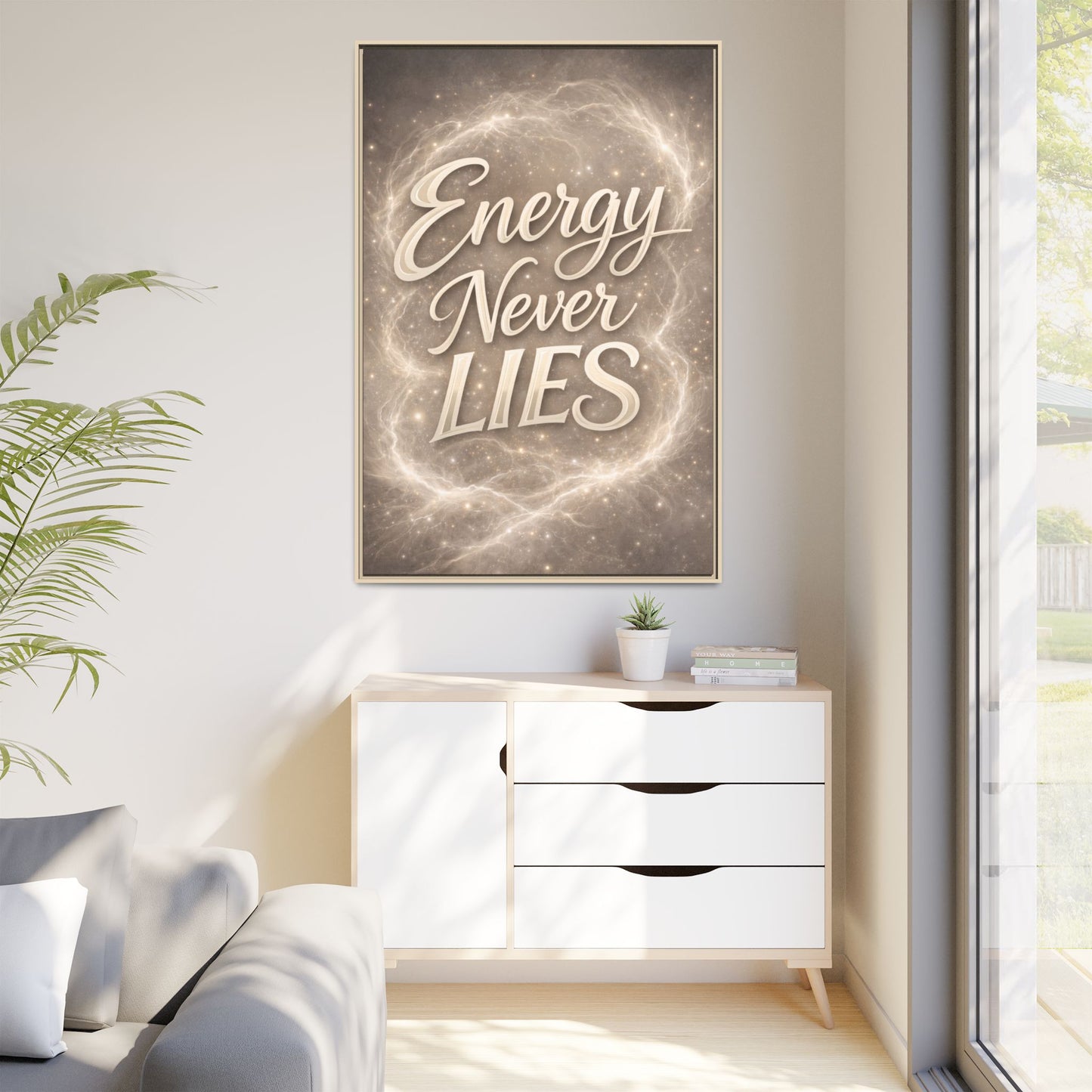 Framed Matte Canvas Wall Art — “Energy Never Lies” Inspirational Quote