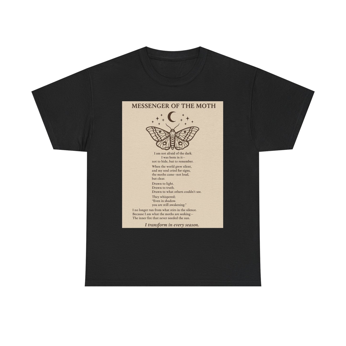 Messenger of the Moth Tee – Poem & Moth Illustration Spiritual Graphic T-Shirt