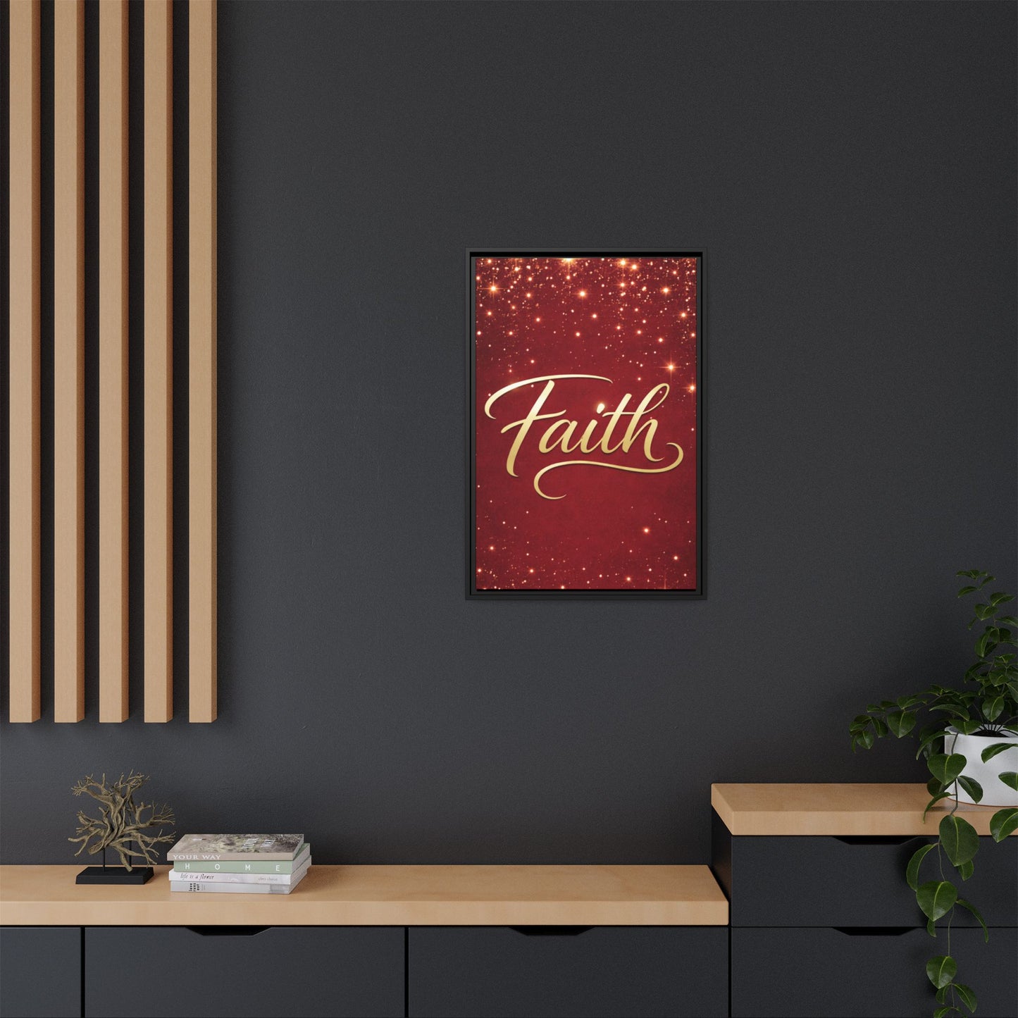 Faith Wall Art Canvas — Framed Red & Gold Holiday Print