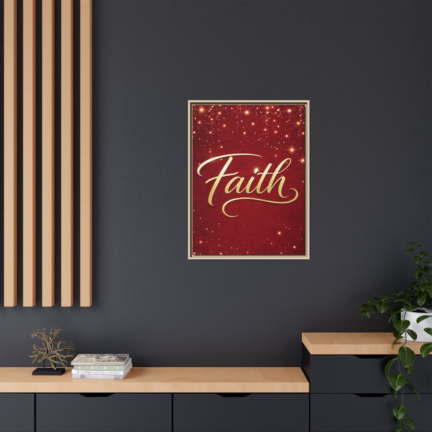 Faith Wall Art Canvas — Framed Red & Gold Holiday Print