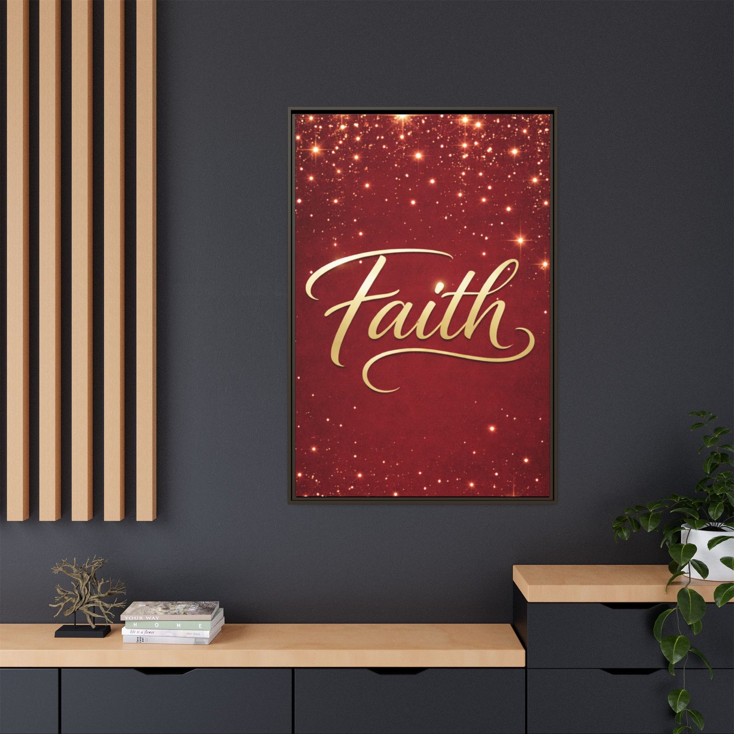 Faith Wall Art Canvas — Framed Red & Gold Holiday Print