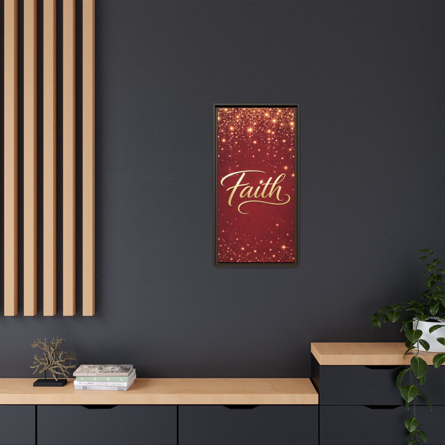 Faith Wall Art Canvas — Framed Red & Gold Holiday Print