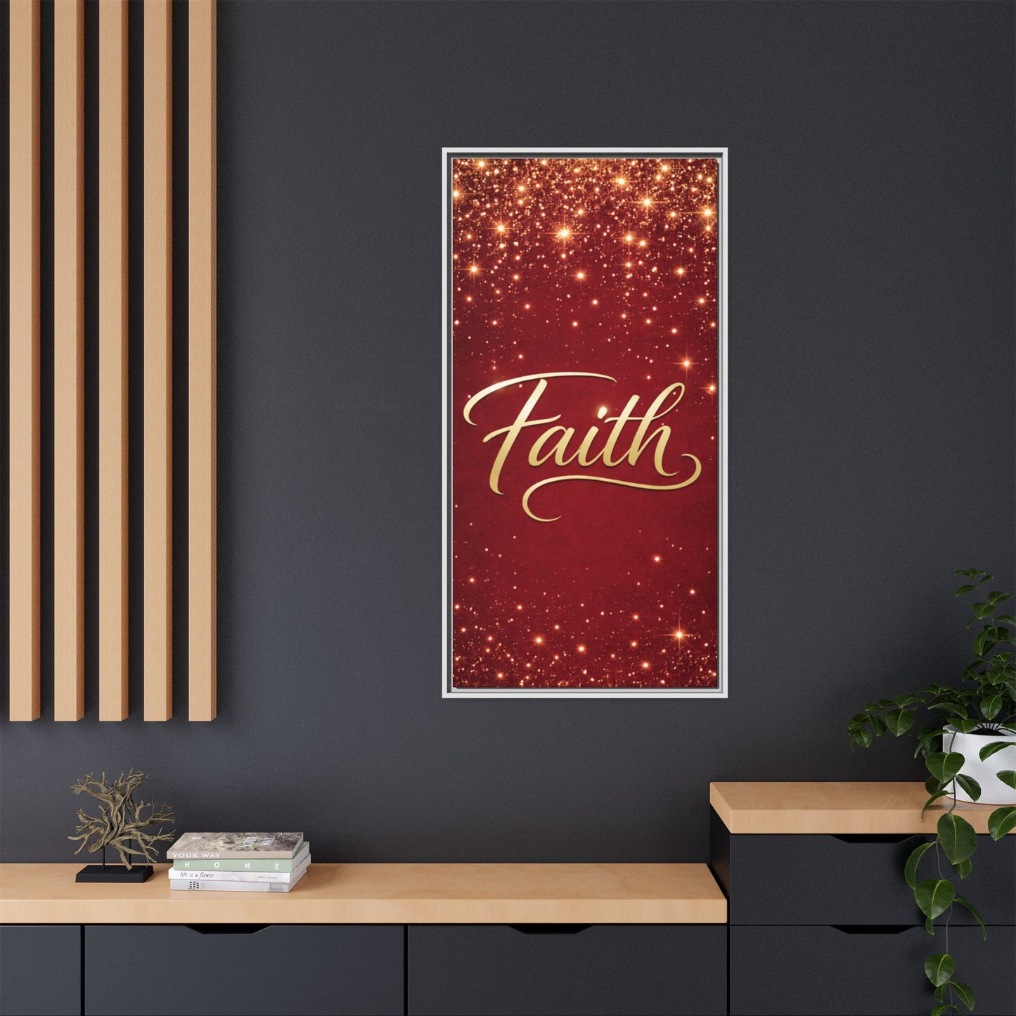 Faith Wall Art Canvas — Framed Red & Gold Holiday Print