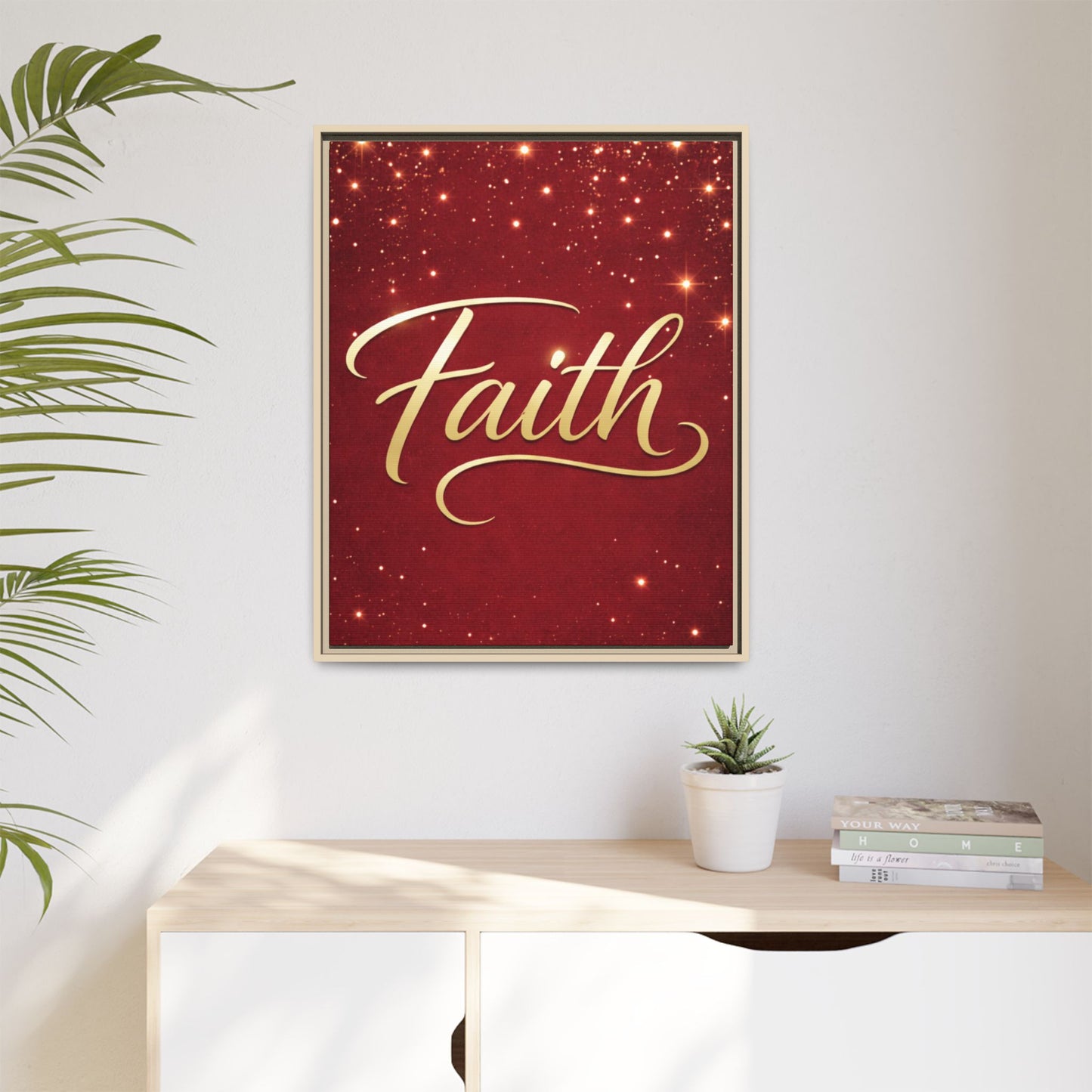 Faith Wall Art Canvas — Framed Red & Gold Holiday Print