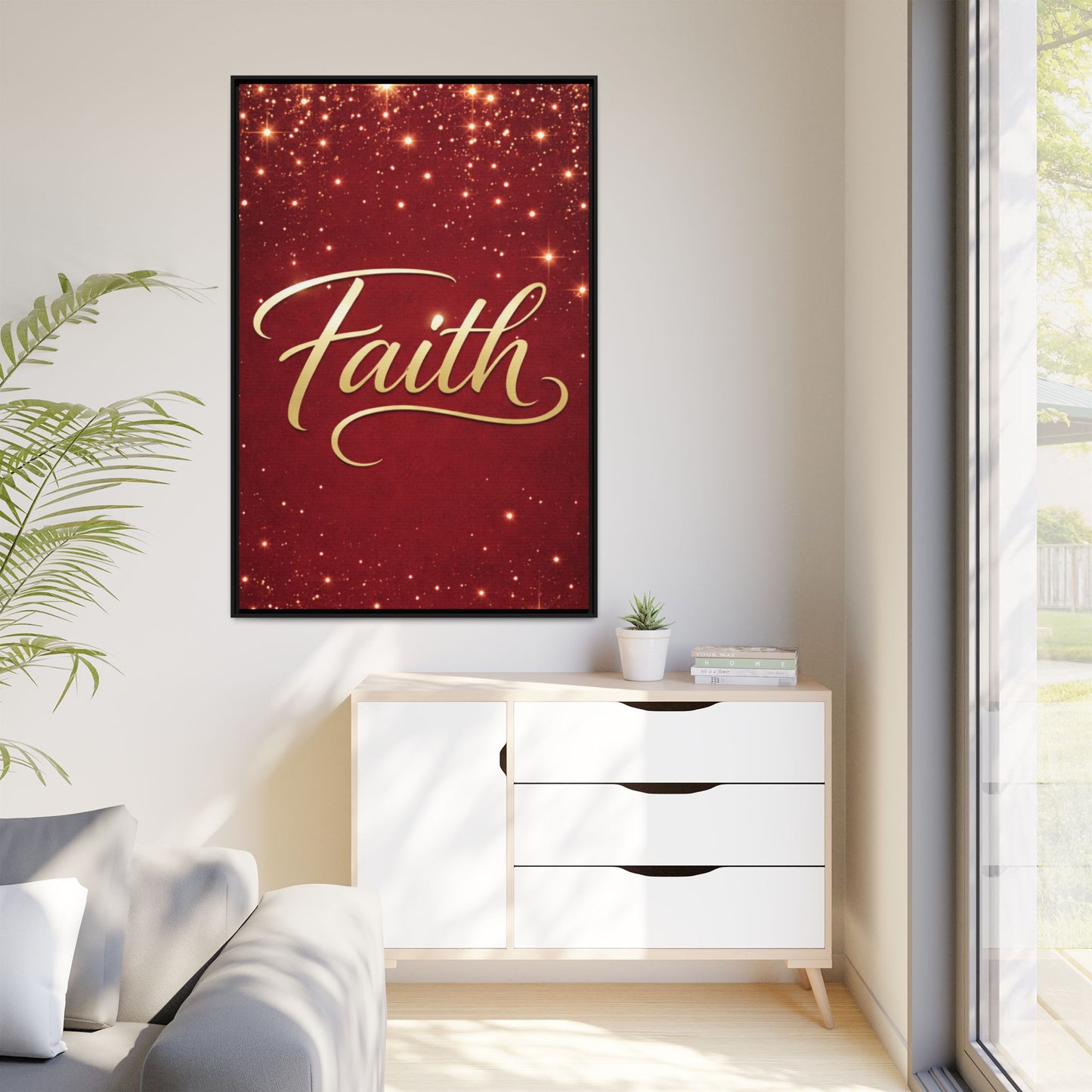 Faith Wall Art Canvas — Framed Red & Gold Holiday Print