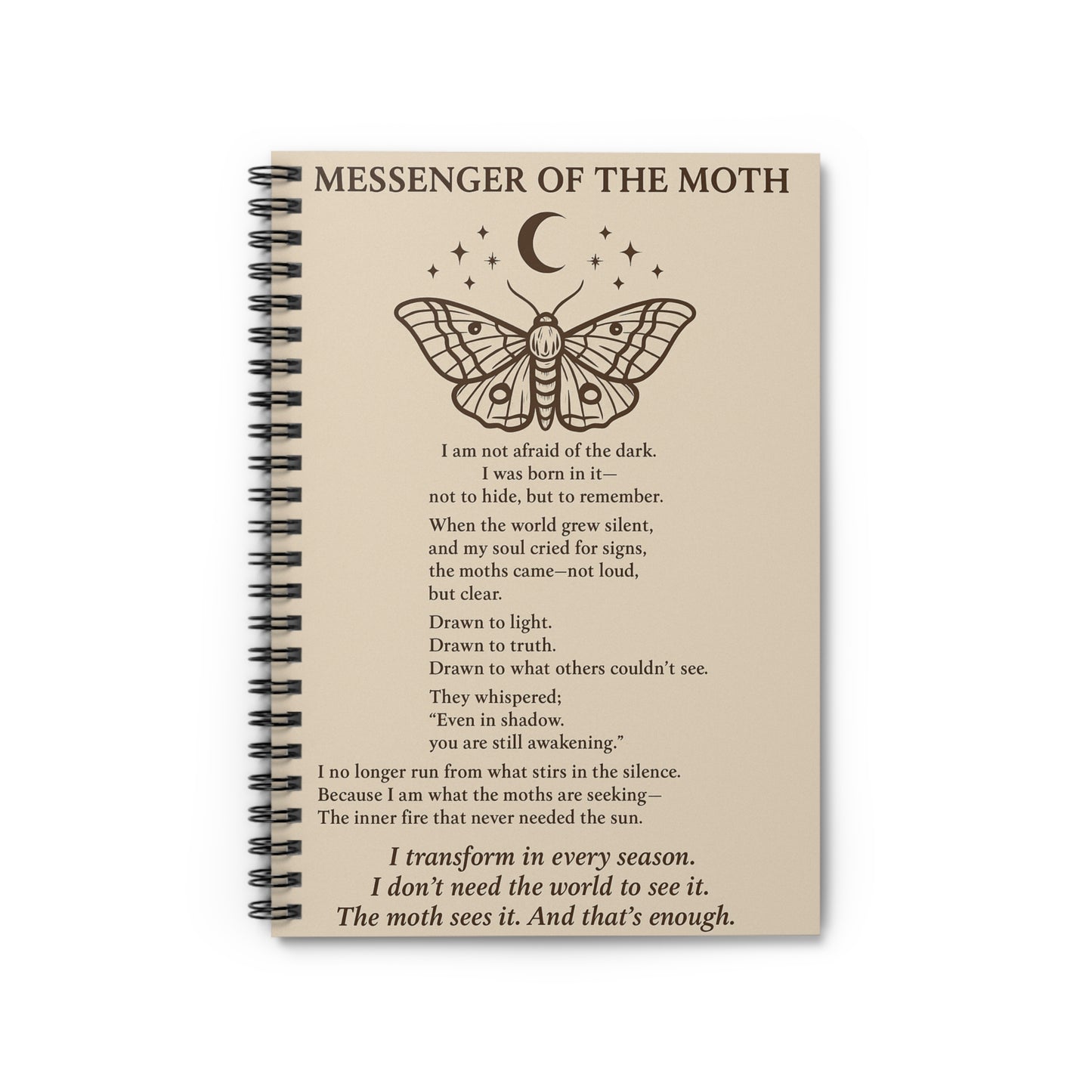 Messenger of the Moth Spiral Notebook | Ruled Lined Journal, Moth Poem Cover
