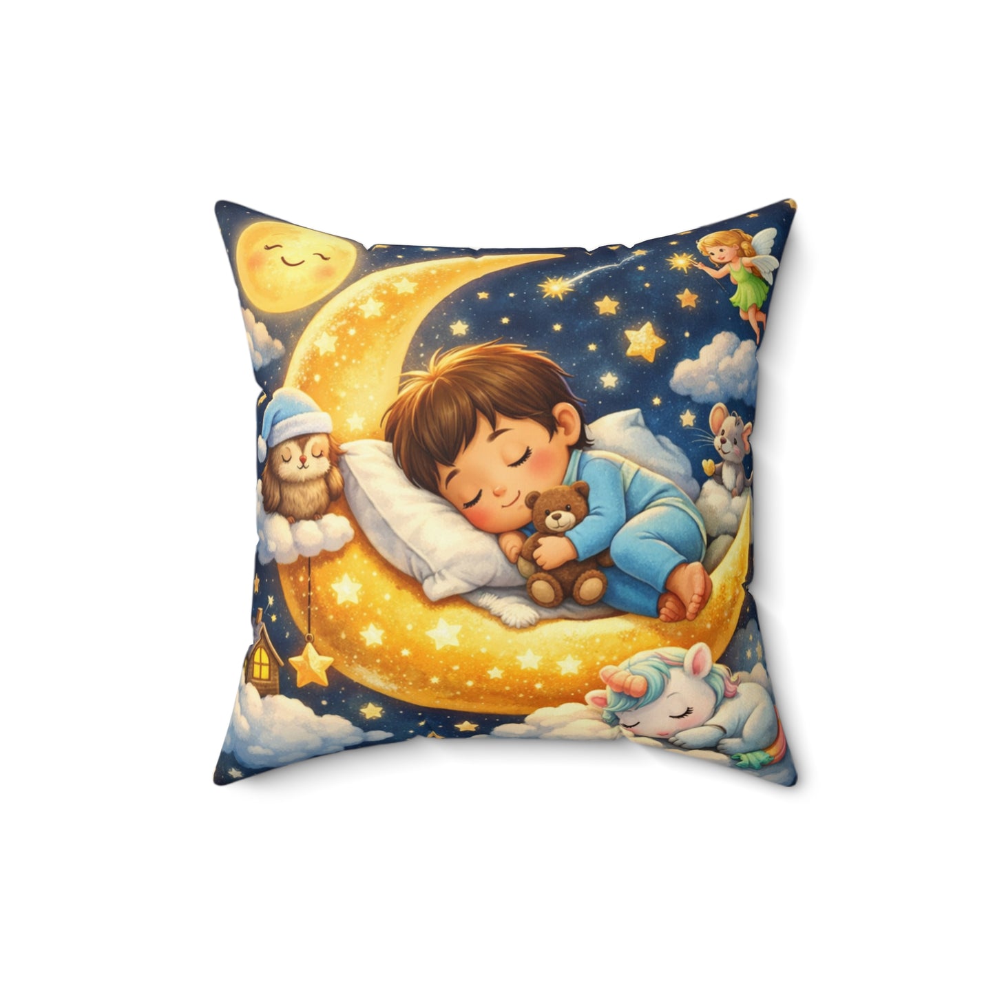 Sleeping Baby on Moon Pillow | Nursery Throw Pillow, Kids Bedroom Decor