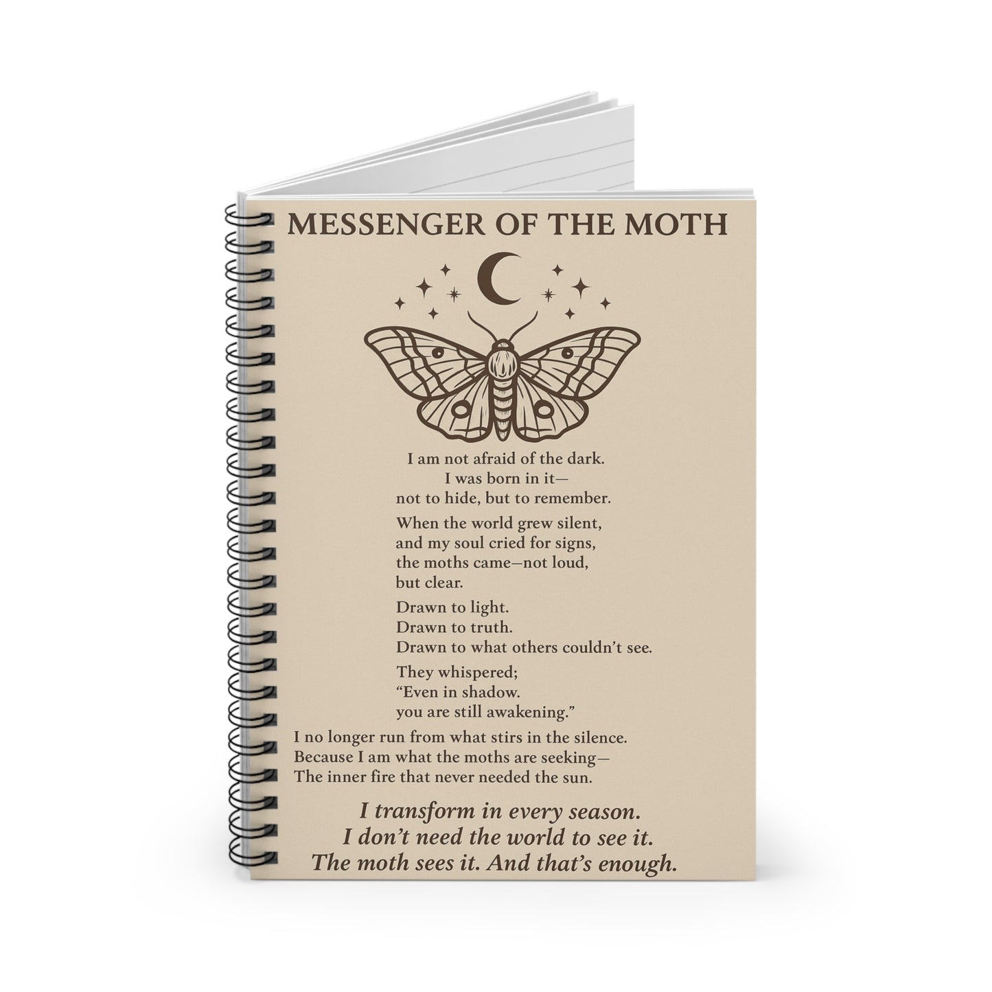 Messenger of the Moth Spiral Notebook | Ruled Lined Journal, Moth Poem Cover