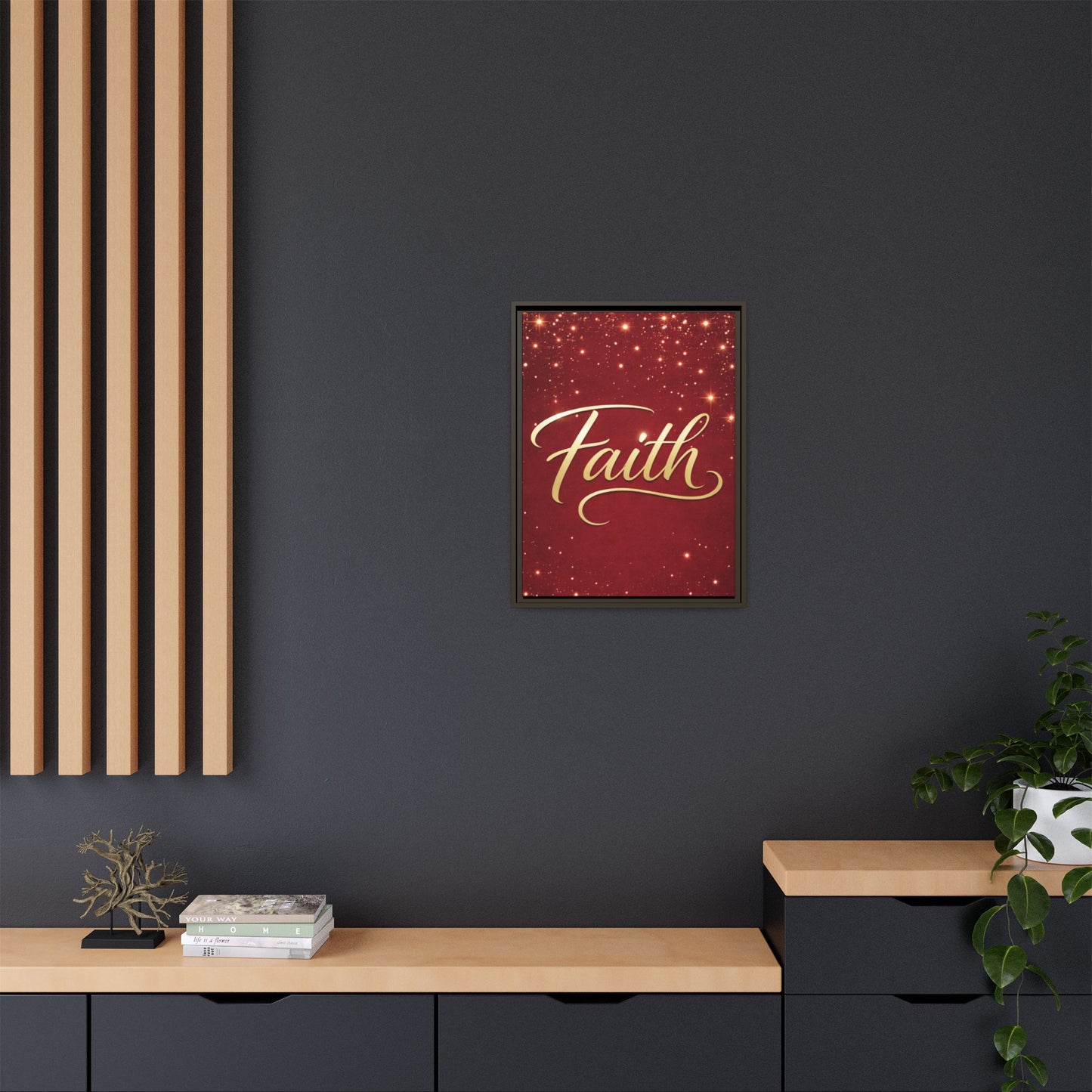 Faith Wall Art Canvas — Framed Red & Gold Holiday Print
