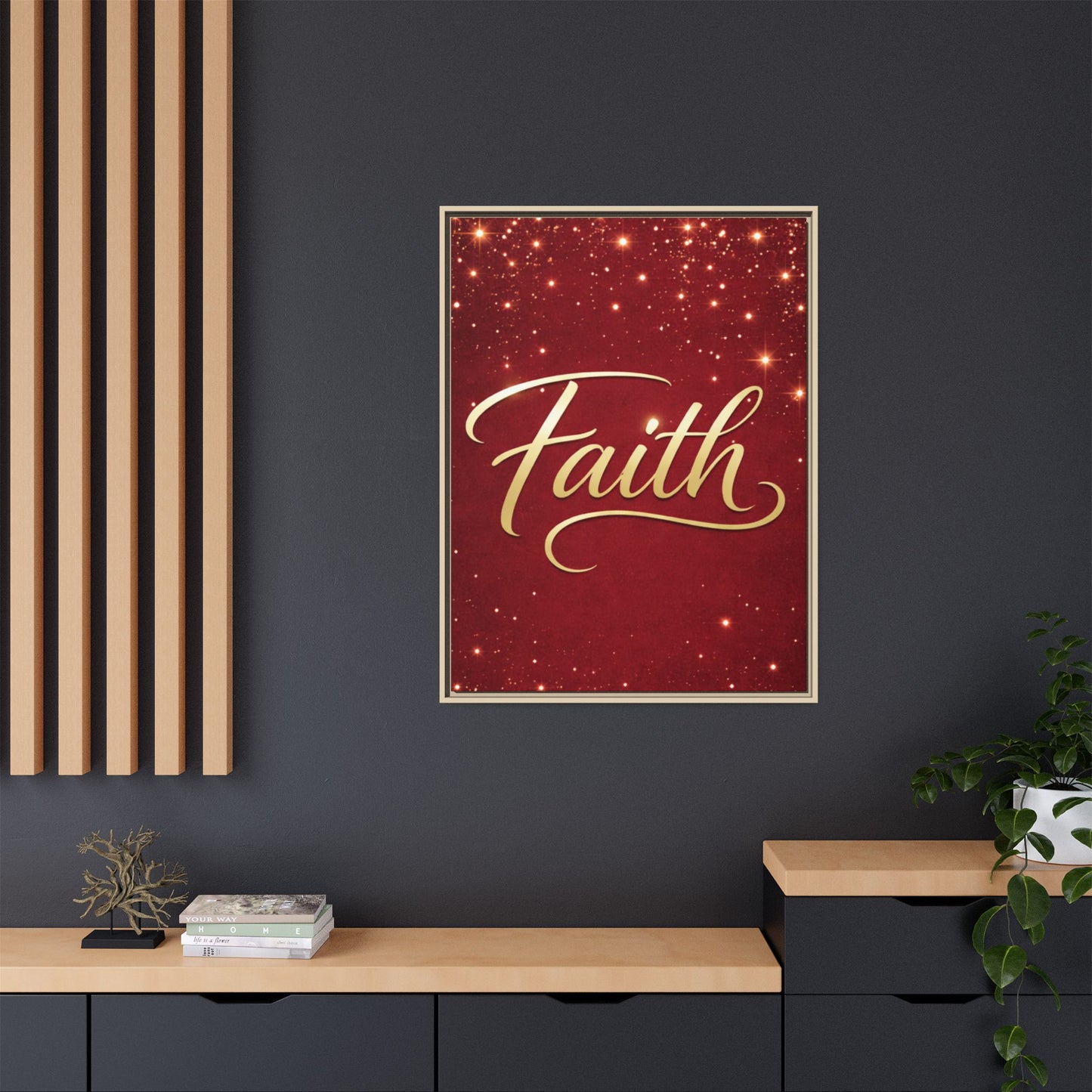 Faith Wall Art Canvas — Framed Red & Gold Holiday Print