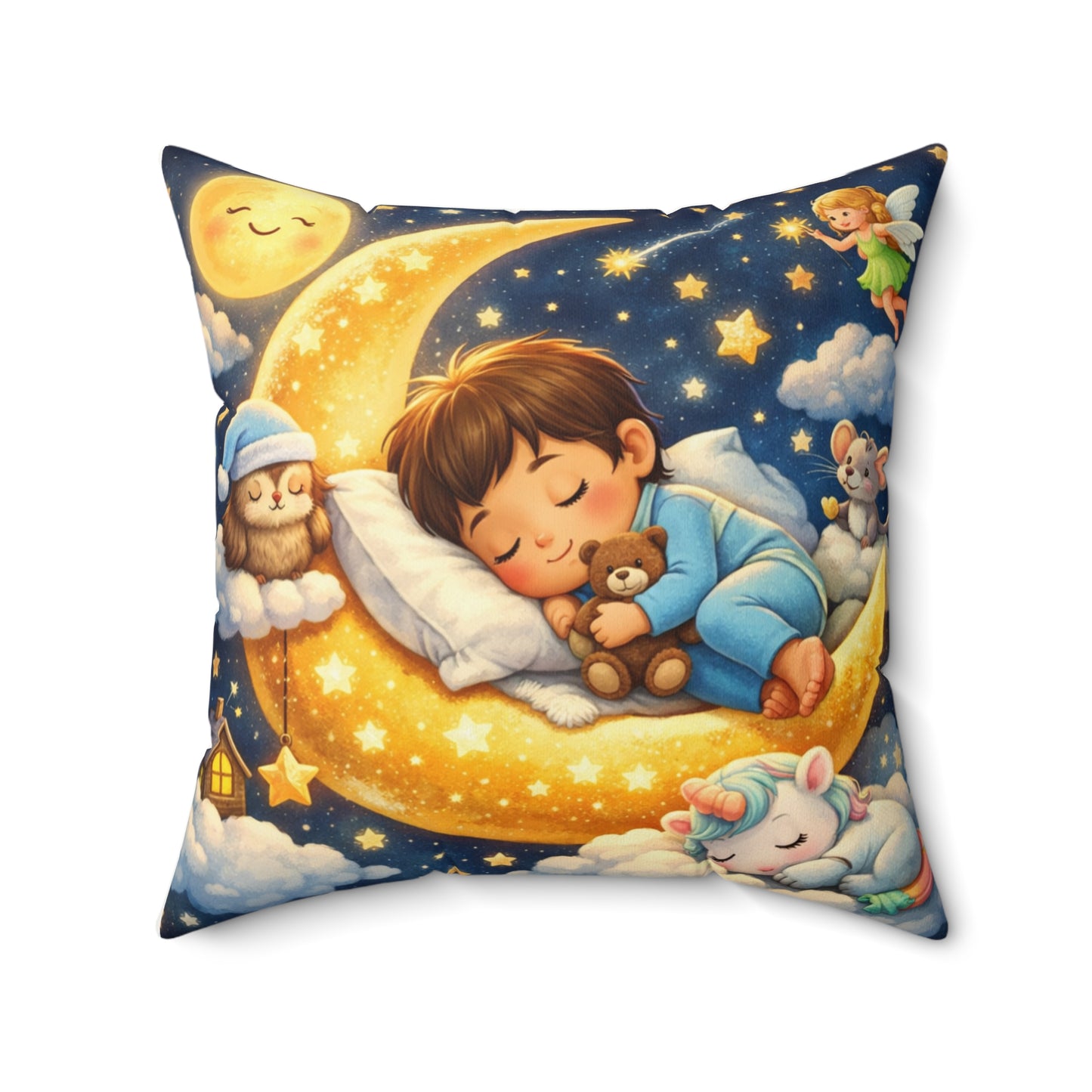 Sleeping Baby on Moon Pillow | Nursery Throw Pillow, Kids Bedroom Decor