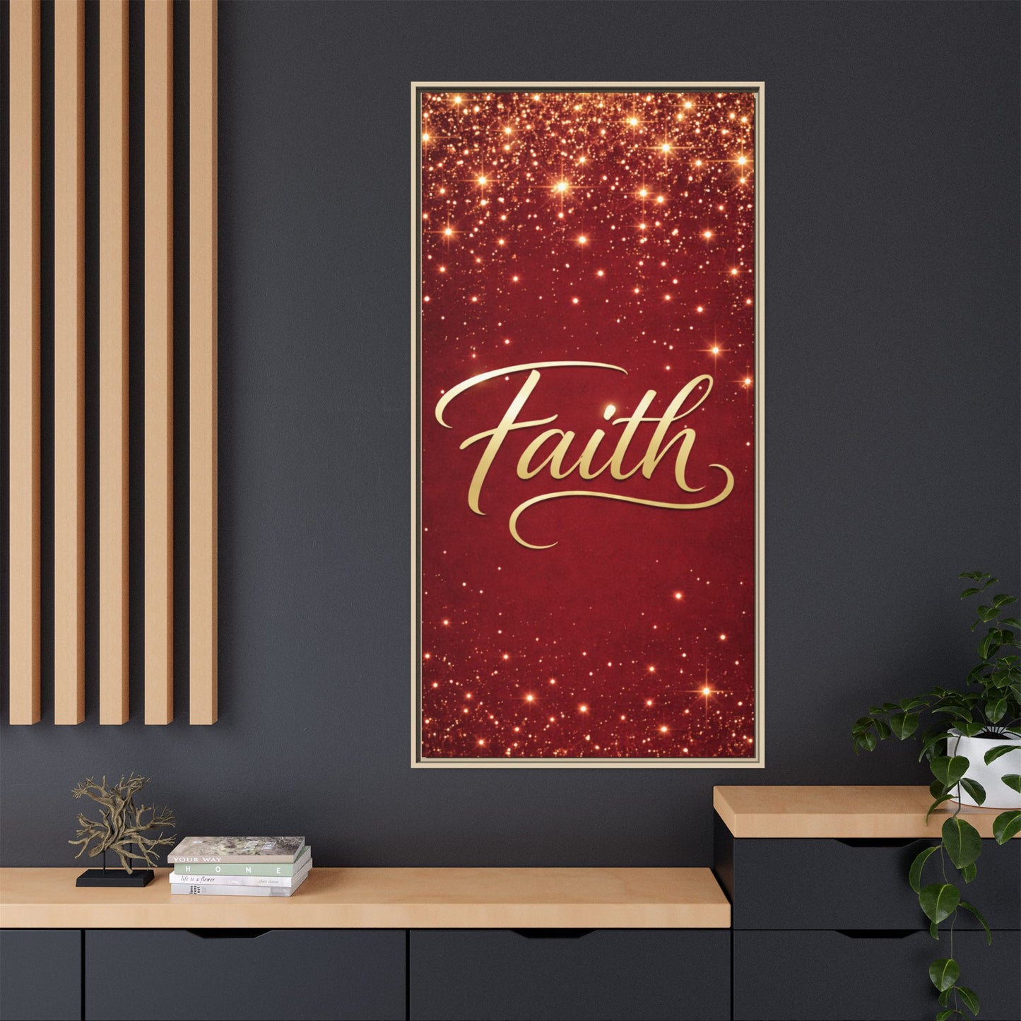 Faith Wall Art Canvas — Framed Red & Gold Holiday Print
