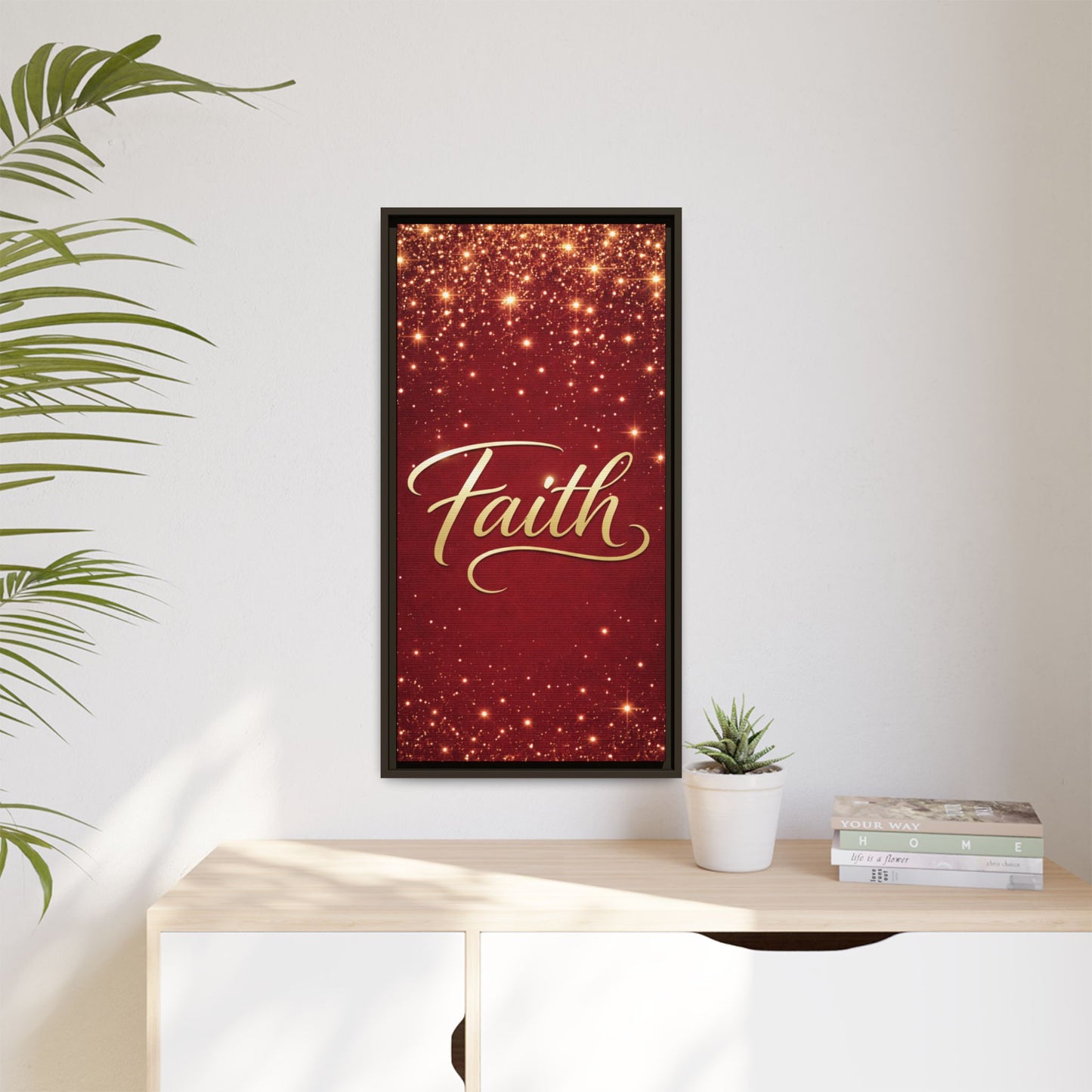 Faith Wall Art Canvas — Framed Red & Gold Holiday Print