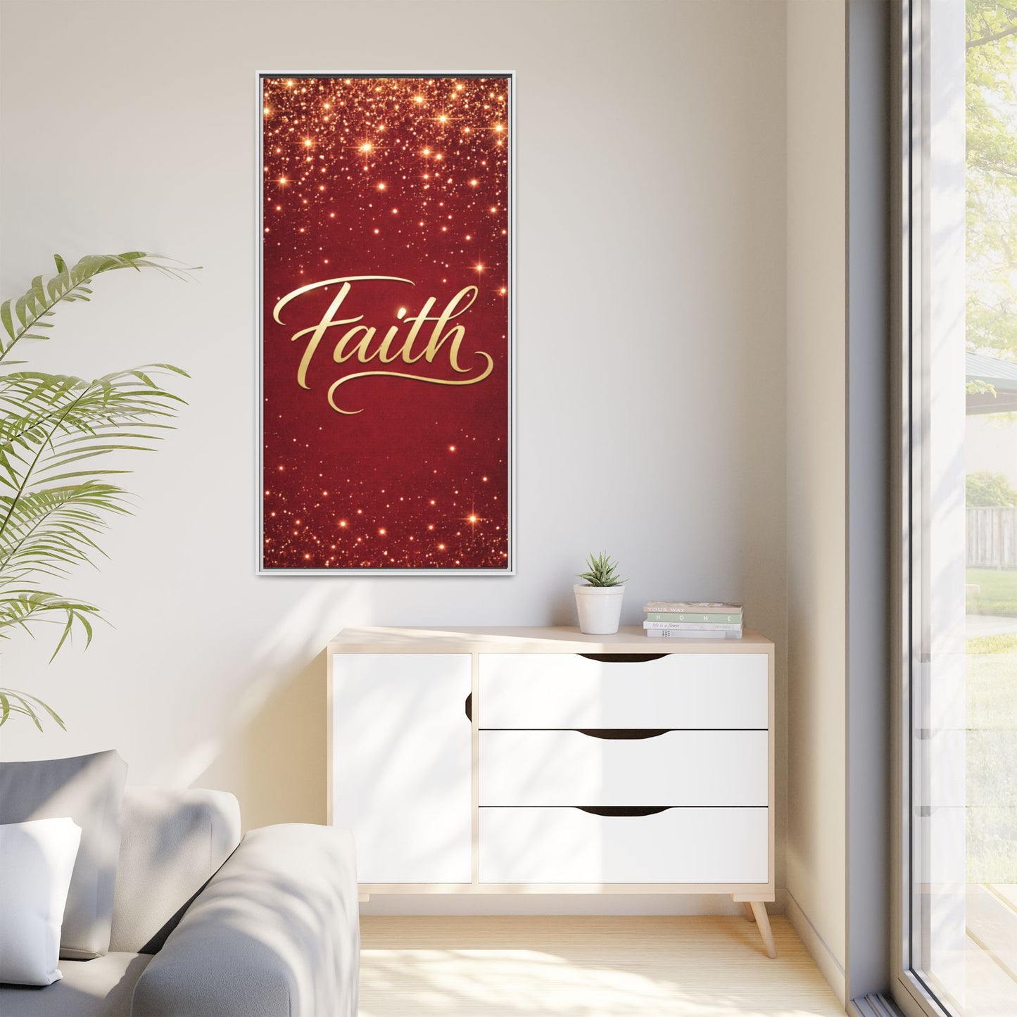 Faith Wall Art Canvas — Framed Red & Gold Holiday Print