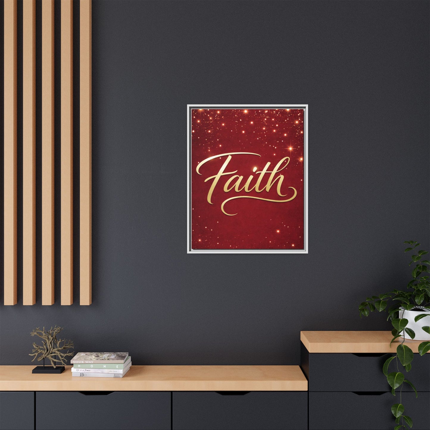 Faith Wall Art Canvas — Framed Red & Gold Holiday Print