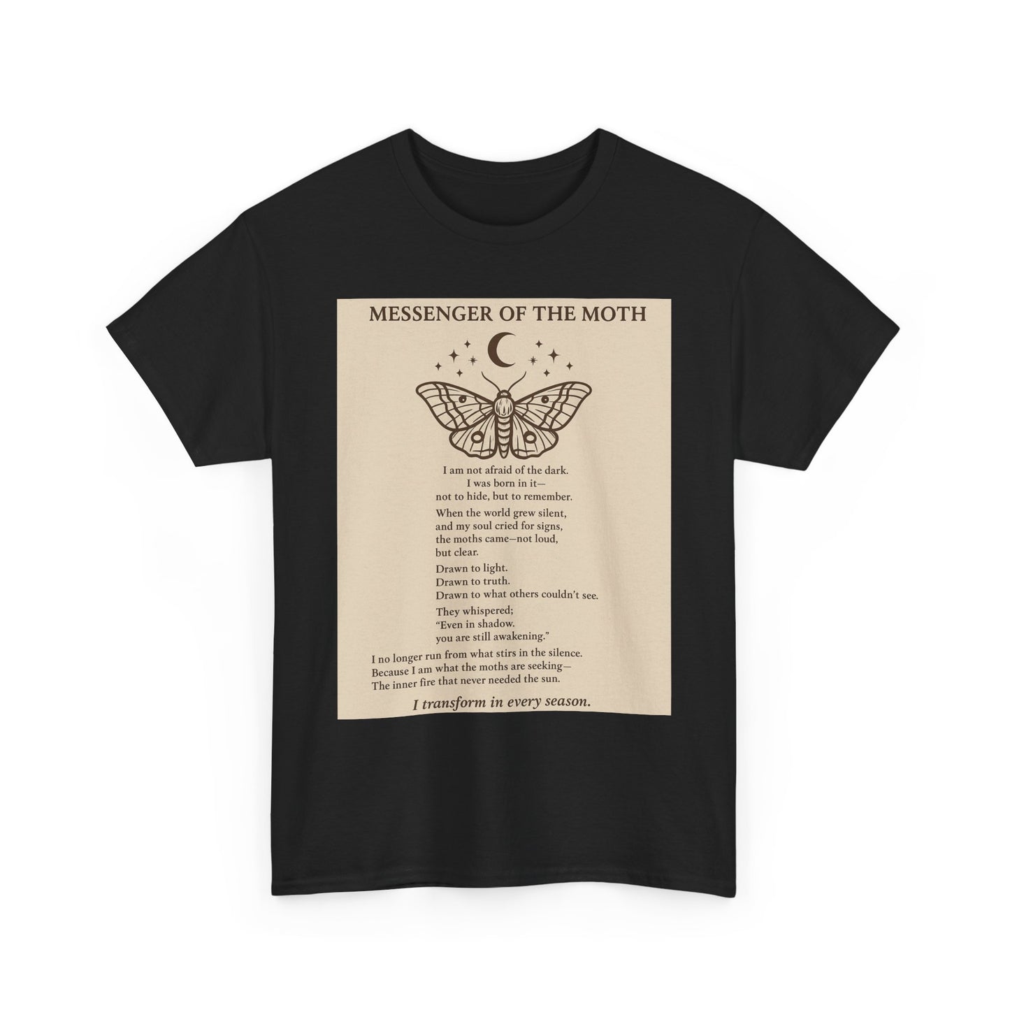 Messenger of the Moth Tee – Poem & Moth Illustration Spiritual Graphic T-Shirt