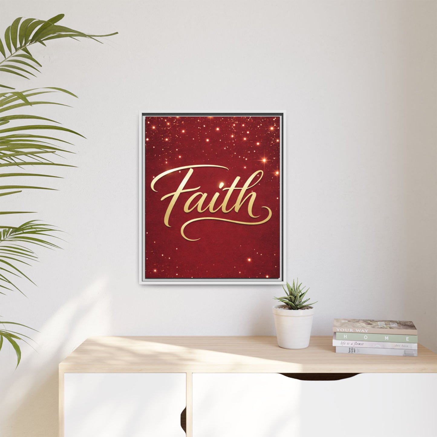 Faith Wall Art Canvas — Framed Red & Gold Holiday Print