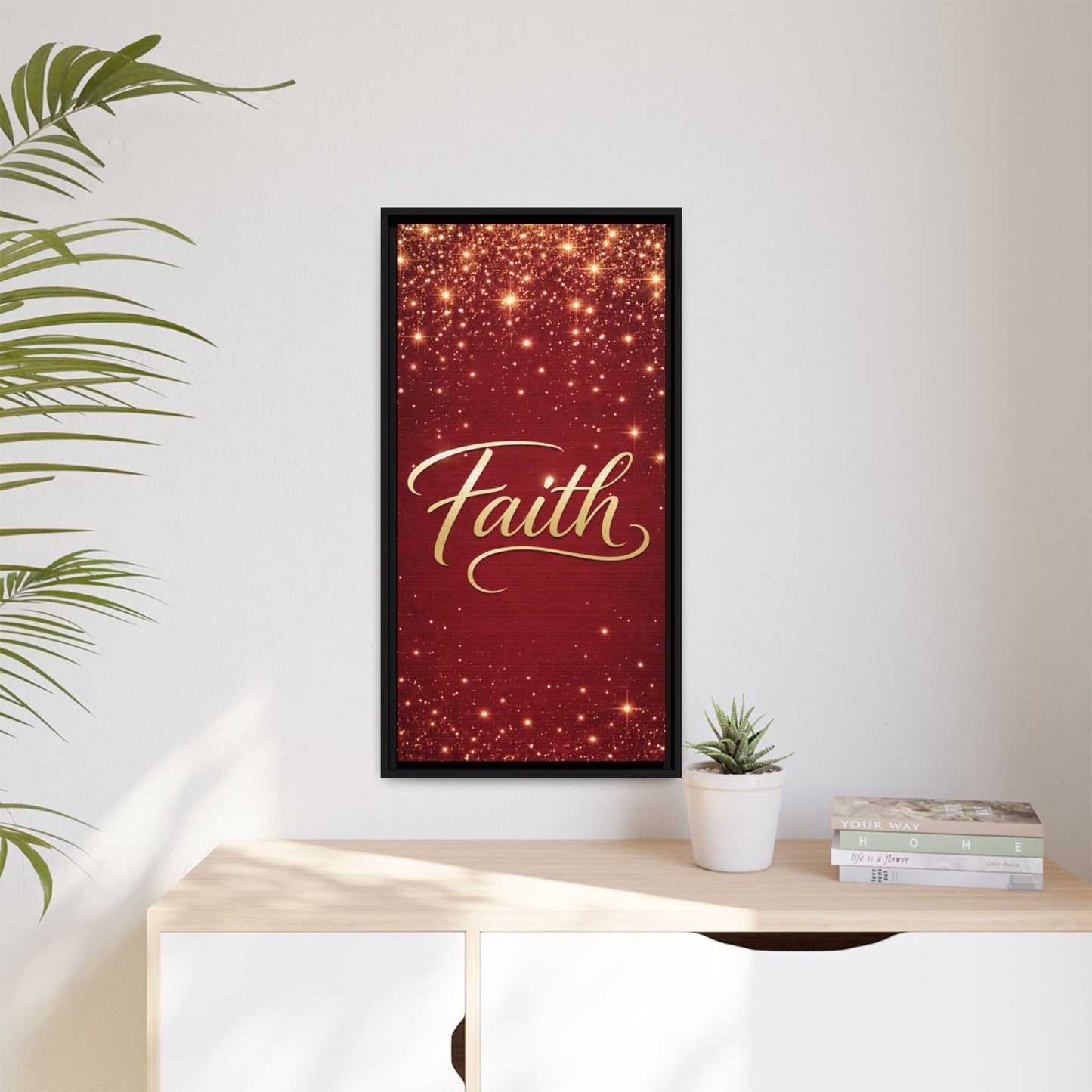Faith Wall Art Canvas — Framed Red & Gold Holiday Print