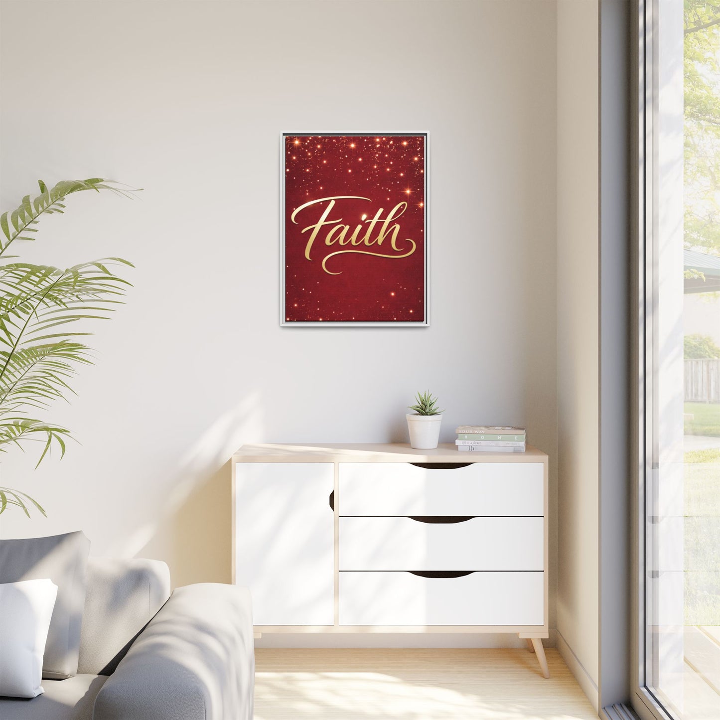 Faith Wall Art Canvas — Framed Red & Gold Holiday Print