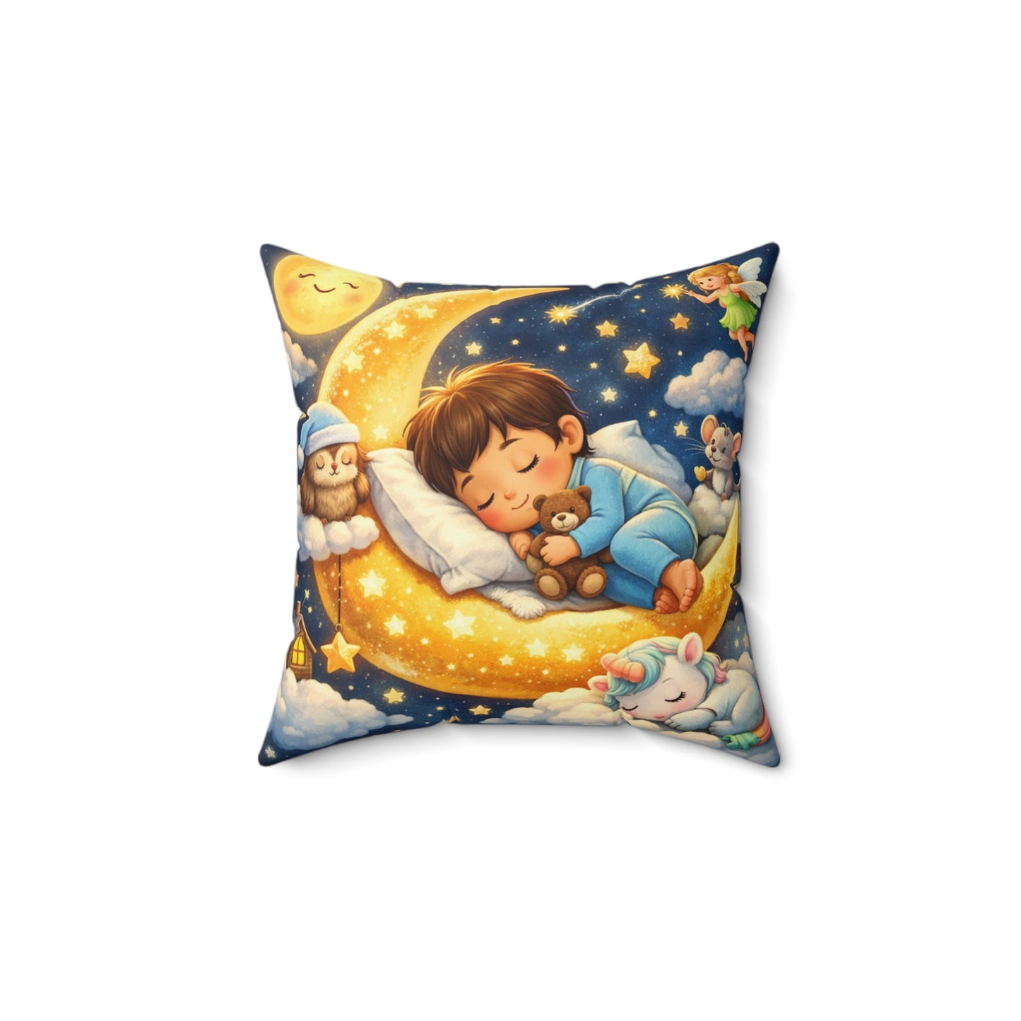 Sleeping Baby on Moon Pillow | Nursery Throw Pillow, Kids Bedroom Decor