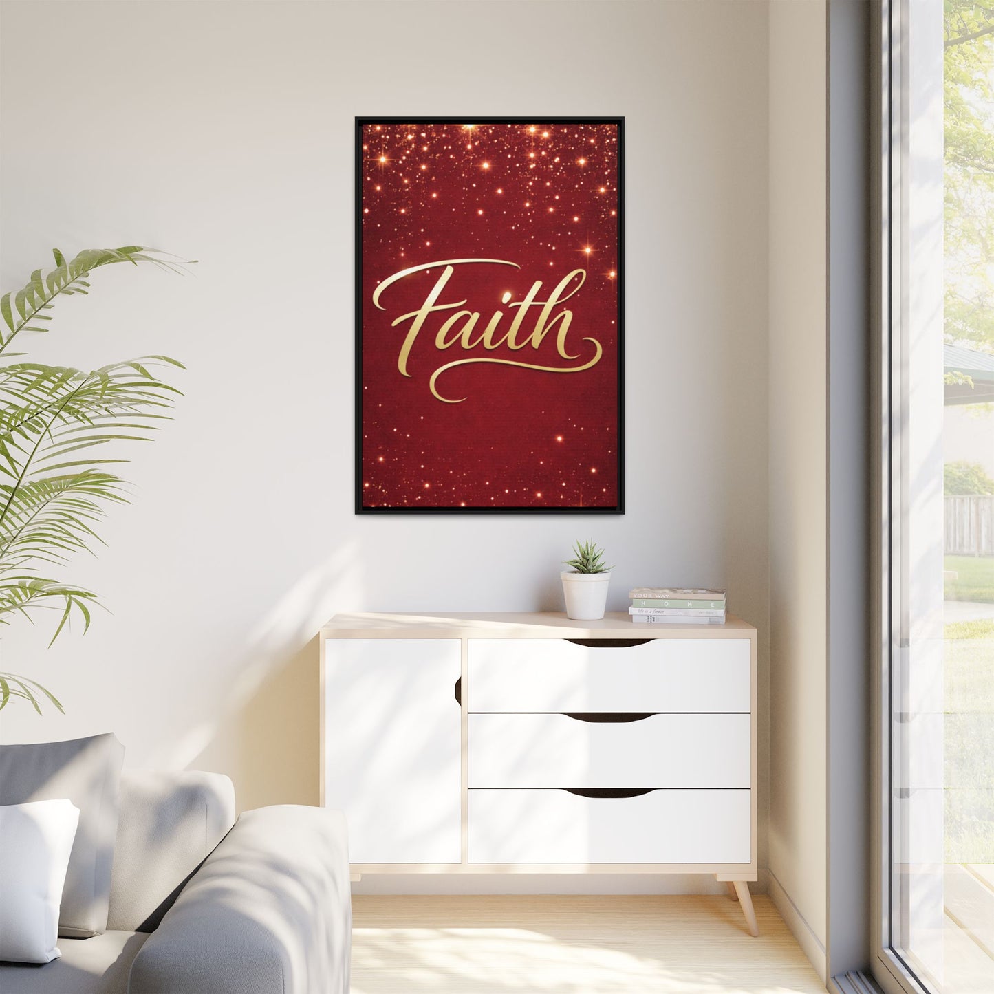Faith Wall Art Canvas — Framed Red & Gold Holiday Print