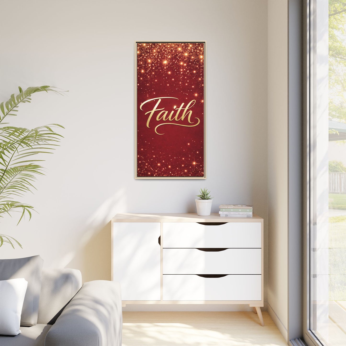 Faith Wall Art Canvas — Framed Red & Gold Holiday Print