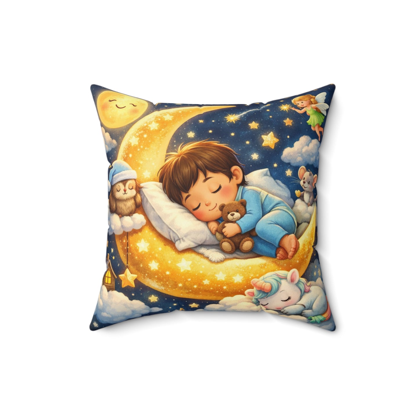 Sleeping Baby on Moon Pillow | Nursery Throw Pillow, Kids Bedroom Decor