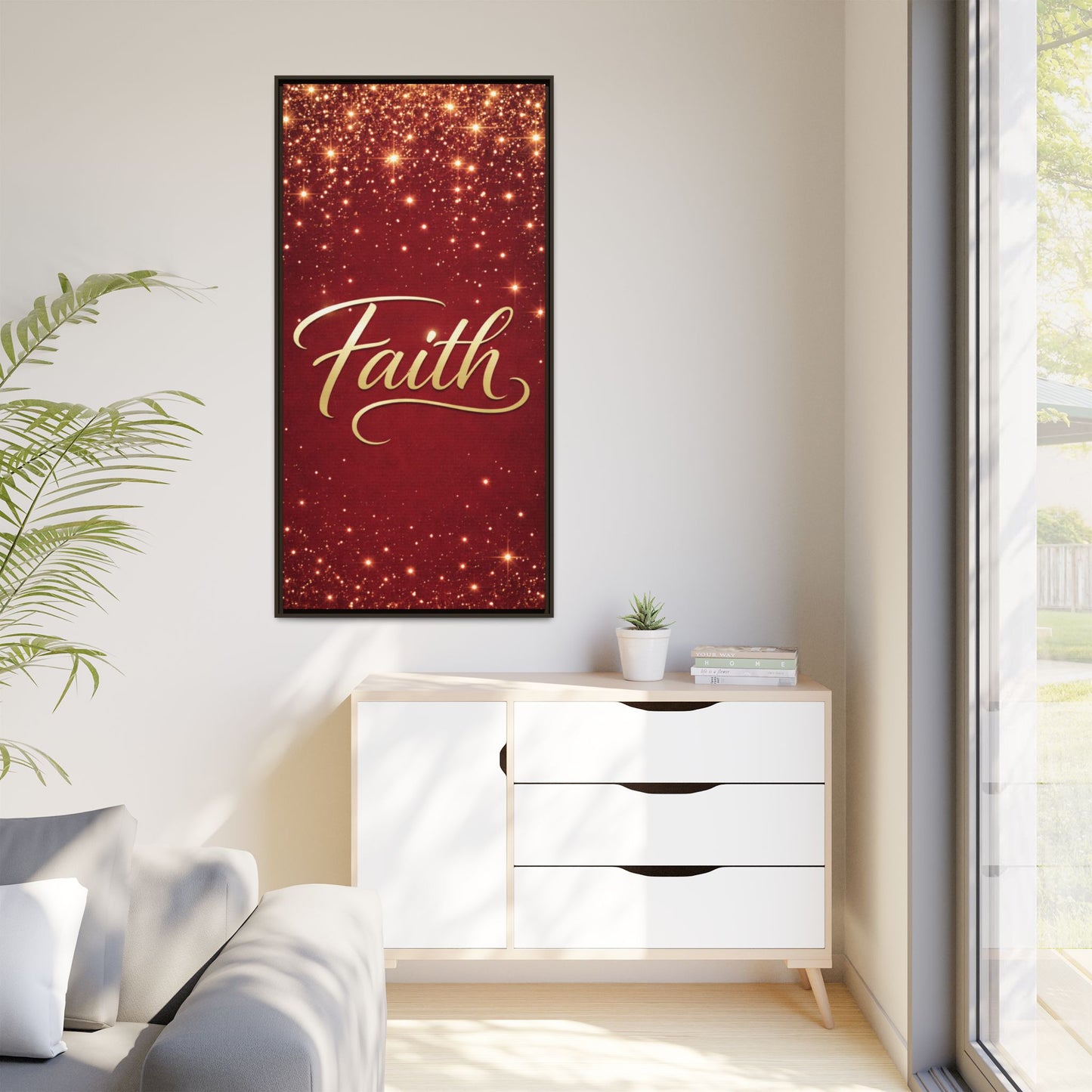 Faith Wall Art Canvas — Framed Red & Gold Holiday Print